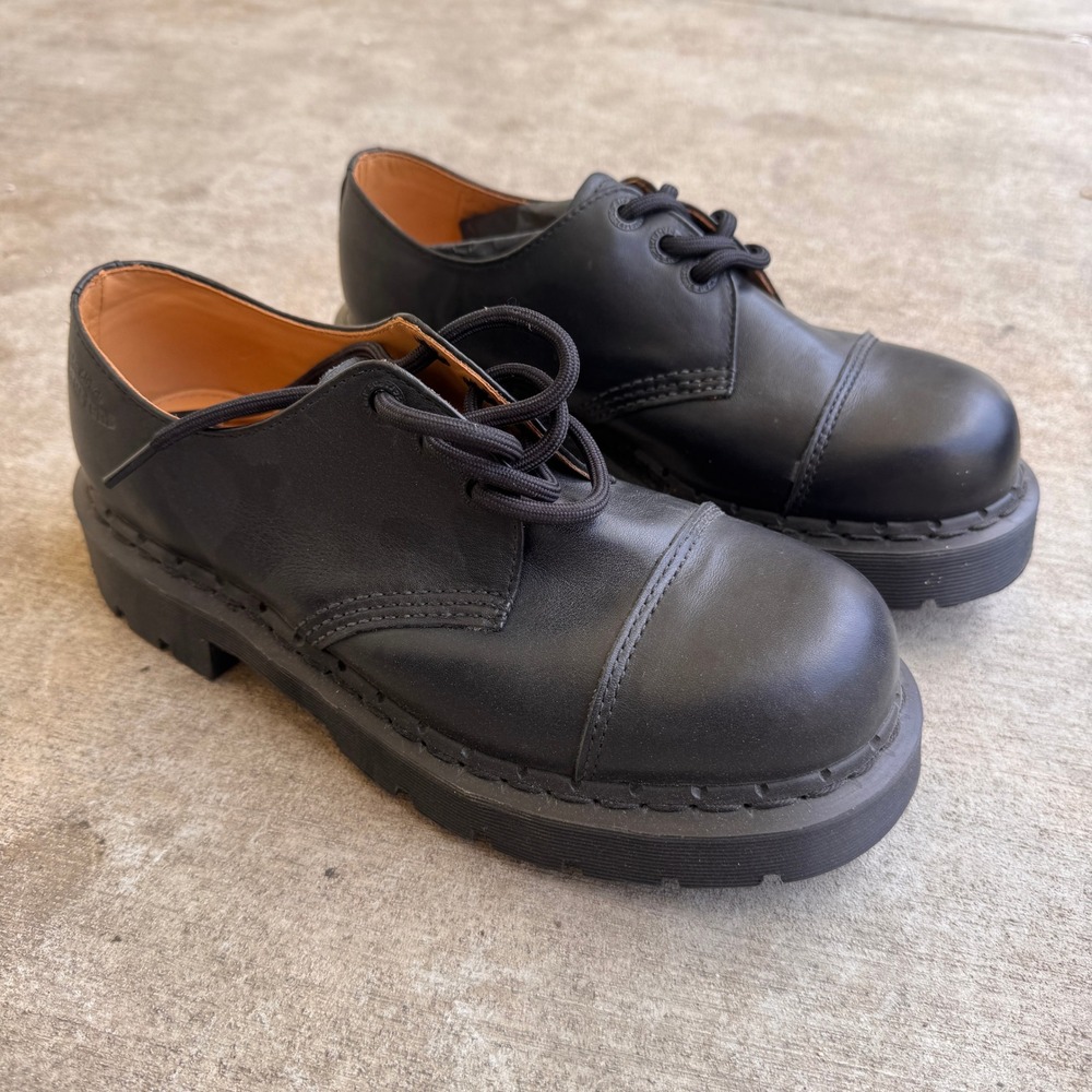 Dr Martens Black Leather Cap Toe Lug Sole Oxford Shoes Mens 7 Womens 8 DEADSTOCK